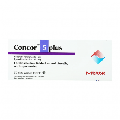 Concor ® 5 plus 5 / 12.5 mg ( Bisoprolol fumarate / Hydrochlorothiazide ) 30 tablets